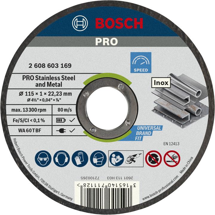 Bosch Professional Zubehör PRO Stainless Steel and Metal Trennscheibe, 115 x 1 x 22,23 mm