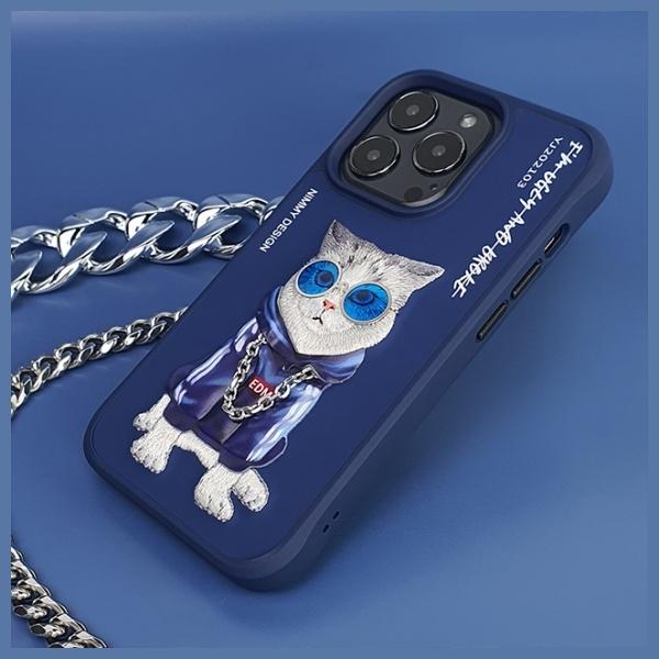 Actual product image Audi Nimmy case iPhone 15 Pro 6.1" blue Glasses Cool Cat (Apple iPhone 15 Pro)