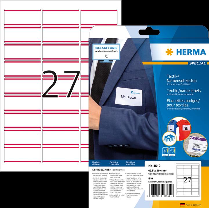Actual product image HERMA A4 removable name labels