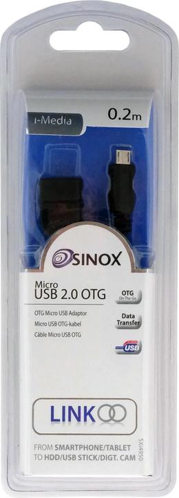 Produktbild Sinox iMedia Micro USB OTG adapter. 0,2m. Sort (0.20 m, USB 2.0)