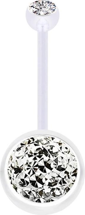 Star Piercing Banane transparent mit Kugel Kristall silber und Kugel Kristall silber Epoxy Schutzschicht (Bioflex, ohne Messing)