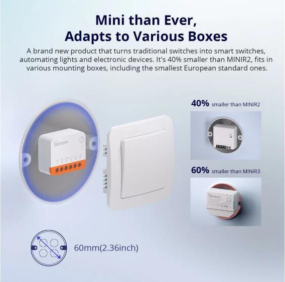 Image du produit Sonoff Actionneur de lumière WLAN MINIR4, 2400 W, simple (Actionneur de commutation)