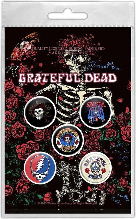 Produktbild Grateful Dead Skelett & Rose Abzeichen 5erPack Set Kunststoff Metall