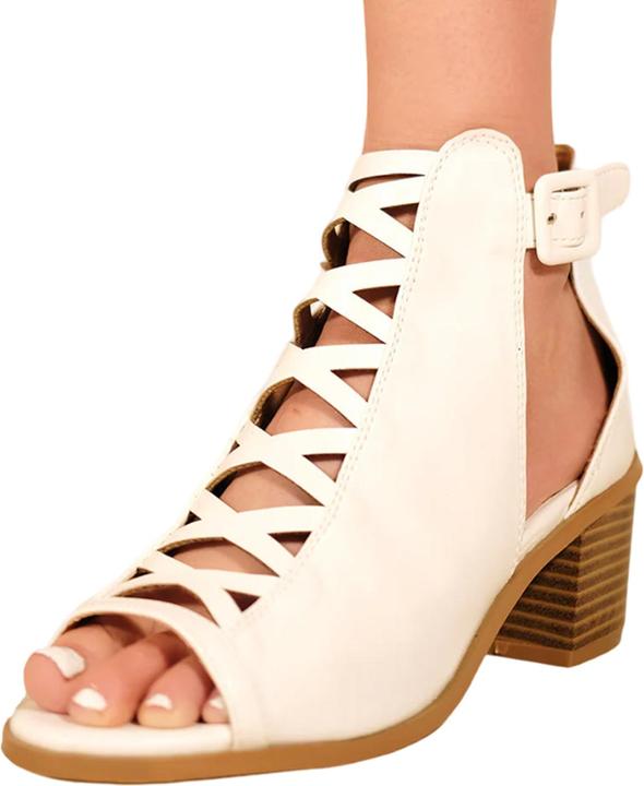Actual product image Where's That From Womens/Ladies Reydah Criss-Cross PU Peep Toe Mid High Block Sandals (41)