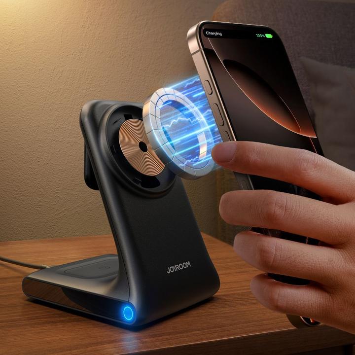 Actual product image Joyroom JR-W15 Wireless Charger 3 in 1 Charging Station with MagSafe - Black (15 W)