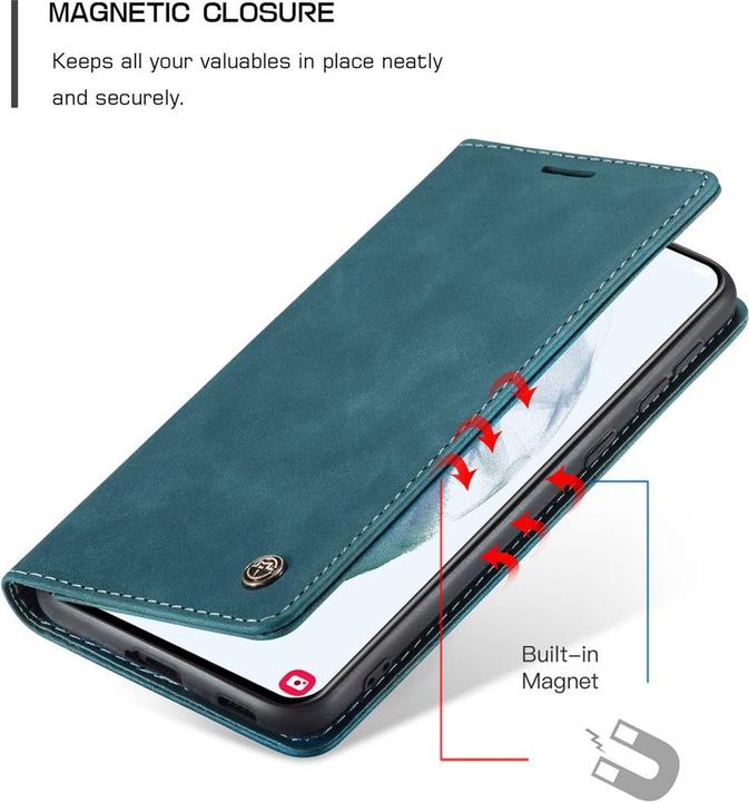 Produktbild König Design Hülle Handy Schutz für Samsung Galaxy S21 Plus Case Flip Cover Tasche Etuis Blau (Samsung Galaxy S21+)