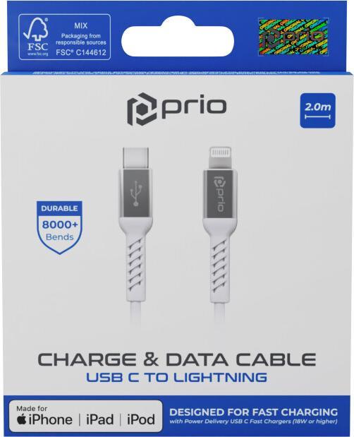 Image du produit prio Charge & Sync USB C vers Lightning Mfi -certifié 2 m blanc (2 m)