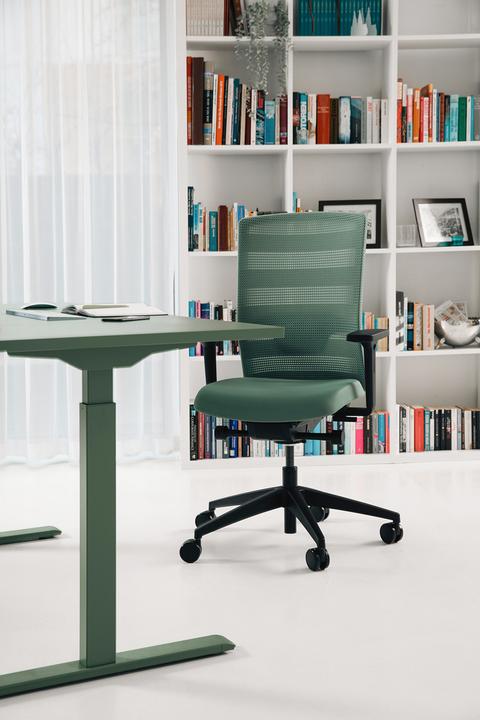Produktbild Topstar E-Table elektrisch höhenverstellbarer Schreibtisch mintgrün rechteckig, T-Fuss-Gestell grün 1 (80 x 68 cm)