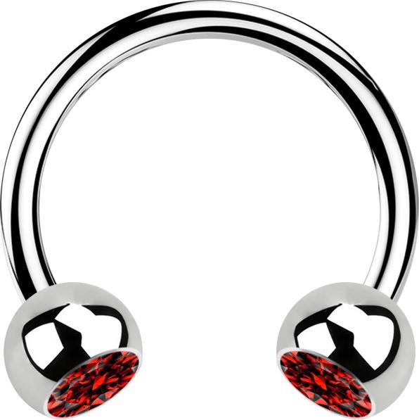 Immagine prodotto Star Piercing Micro Circular Barbell argento con due sfere di cristallo rosse (senza ottone, Acciaio chirurgico 316L)
