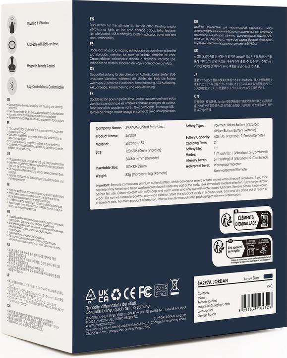 Valeurs nutritives et ingrédients Svakom Jordan Anal Vibrator