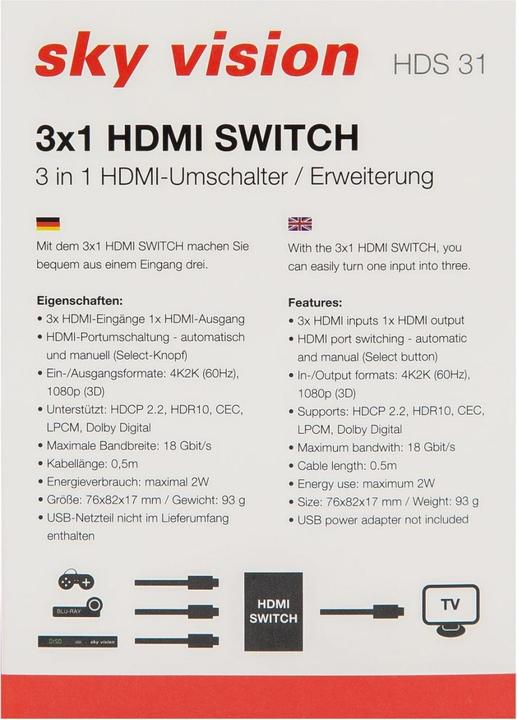 Actual product image Sky Vision HDMI switch