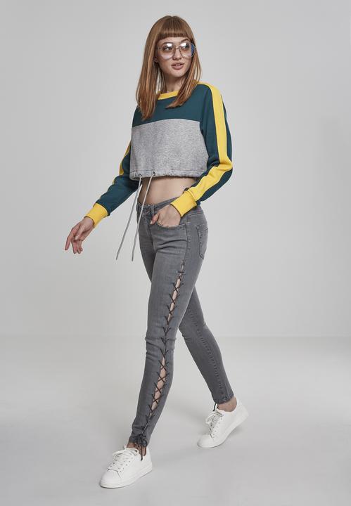 Actual product image Urban Classics Ladies Cropped 3-Tone Stripe Crew (XS)