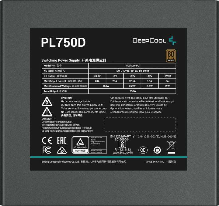 Image du produit Deepcool PL750D (1x 12VHPWER, 3x PCIe, 750 watts) (750 W)