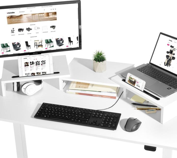 Produktbild tectake Monitorständer Bozen, 3-teilig, inkl. Smartphonehalterungen