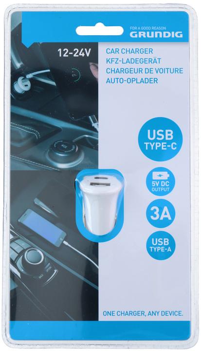Grundig USB car charger USB-C and USB-A 12V-24V white