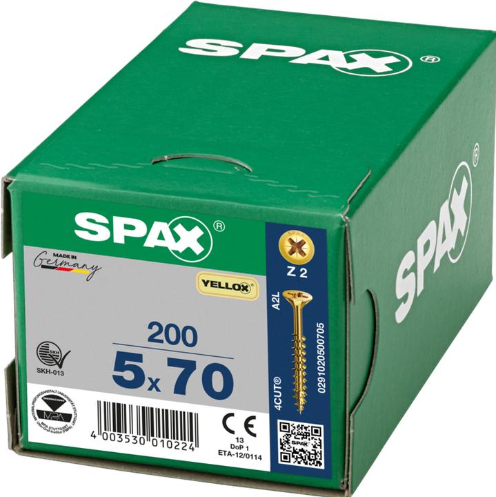 Image du produit Spax Vis R 88094 tête fraisée avec pointe/croix -PZ 5 x 70/41-Z acier électrozingué jaune (200 Vis par pièce)