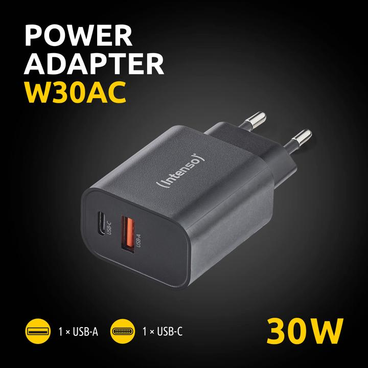 Image du produit Intenso Power Adapter W30AC, 30W, USB-A und USB-C Anschluss, für iPhone, iPad, Tablet, Samsung Galax (30 W)