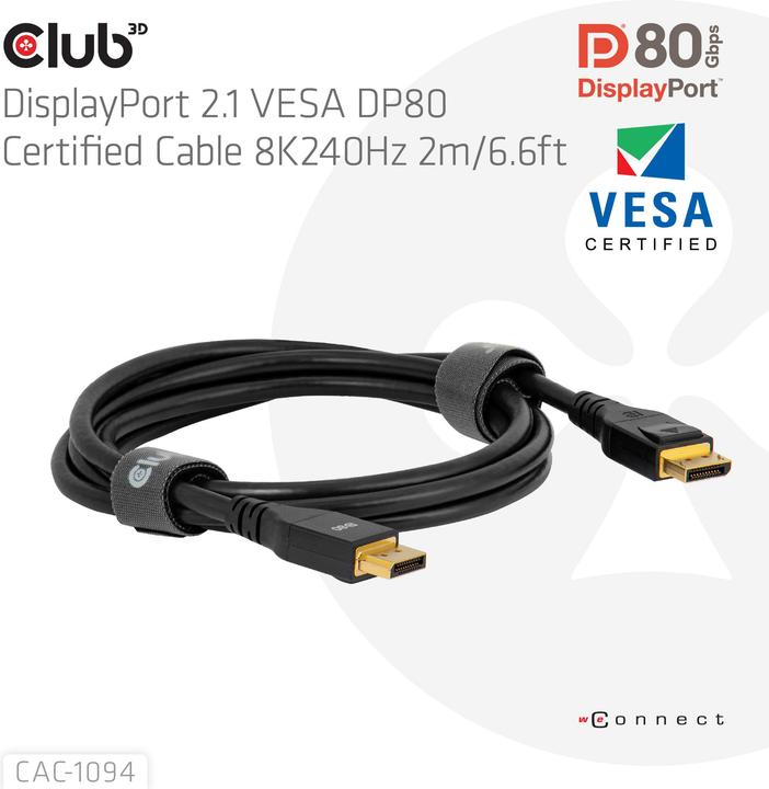 Actual product image Club 3D Club3D DP-Kabel 2.1 DP80 zertifiziert 2m 10K/8K/4K St/St retail (2 m, DisplayPort)