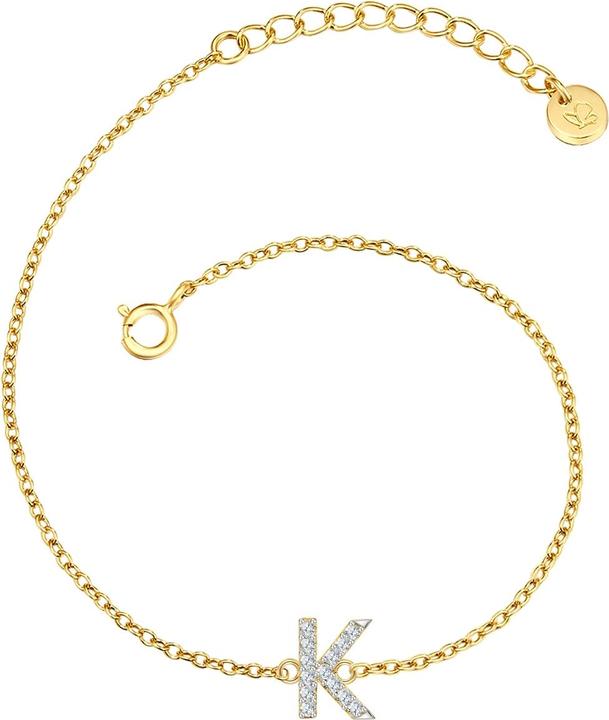 Glanzstücke München Damen Buchstabe K Sterling Silber Zirkonia Gelbgold 17,0 cm Basislänge + 3,0 cm Verlängerung - 32110 (17 cm, Sterling Silber)