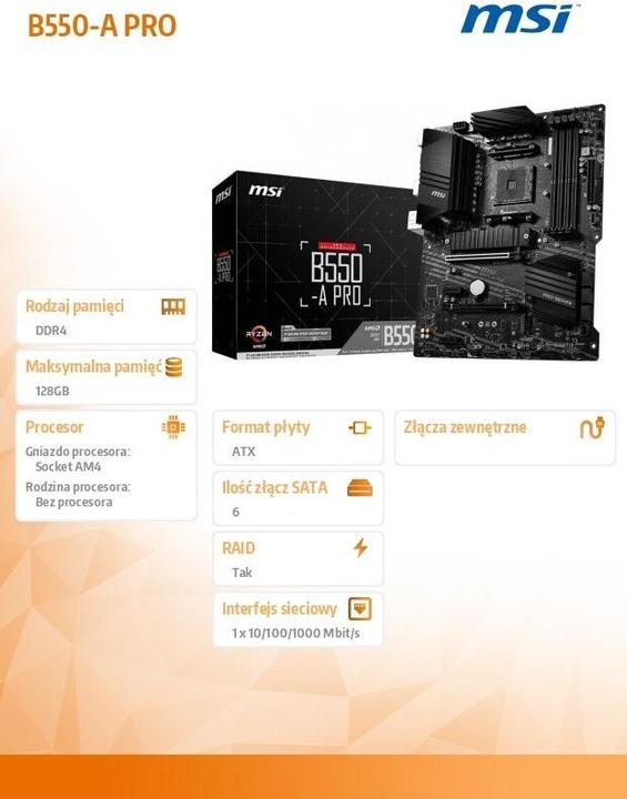 Image du produit MSI B550 A PRO (AM4, AMD B550, ATX)