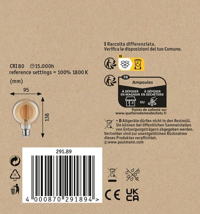 Actual product image Paulmann 1879 Filament 3-Step-Dim Globe (E27, 6 W, 470 lm, 1 x, G)