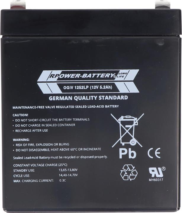 Actual product image RPower OGiV1252LP 12V 5,2Ah Longlife Bleiakku AGM Blei Gel Akku (12 V, 5.20 Ah)