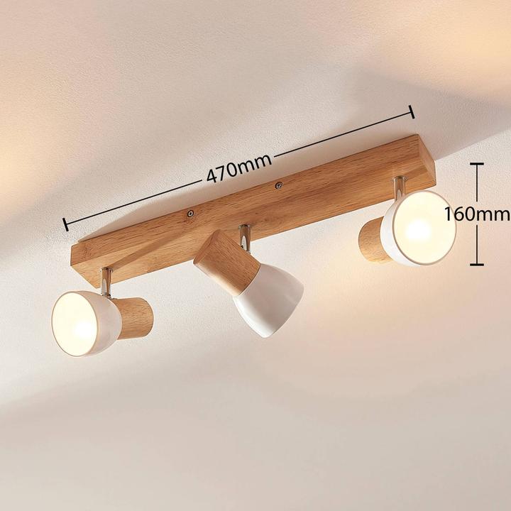 Actual product image Lindby Wooden Ceiling Lamp Thorin, Three Flames (E14)