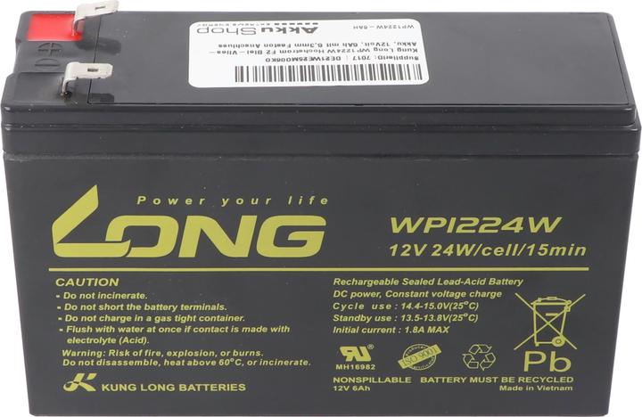 Actual product image Kung Long WP1224W Hochstrom F2 Blei-Vlies-Akku, 12Volt, 6Ah mit 6,3mm Faston Anschluss (12 V, 6 Ah)