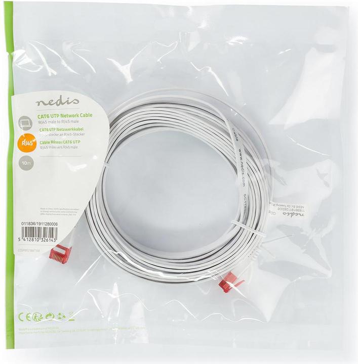 Produktbild Nedis CCGP85216WT100. Kabellänge: 10 m, Kabelstandard: Cat6, Kabelschirmung: U/UTP (UTP), Anschluss 1: RJ- (U/UTP, CAT6, 10 m)