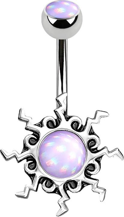 Star Piercing Banane silber Sonne mit Epoxidstein violett (Chirurgenstahl 316L, Messing)