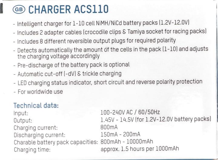 Actual product image AccuCell Akkupack-Ladegerät ACS 110 NiCd, NiMH für 1,2 Volt bis 12 Volt AkkuPack