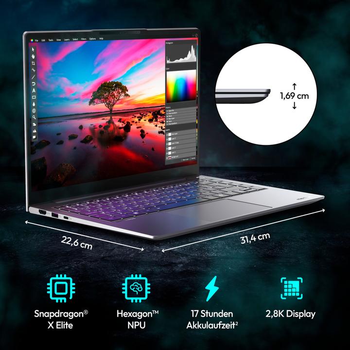 Immagine prodotto Medion SPRCHRGD14 S1 ELITE 62636 - 14" 2,8K, Snapdragon X Elite X1E-78-100, 32GB RAM, 1TB SSD, Windo (14", Snapdragon X Elite X1E-78-100, 32.77 GB, 1000 GB)