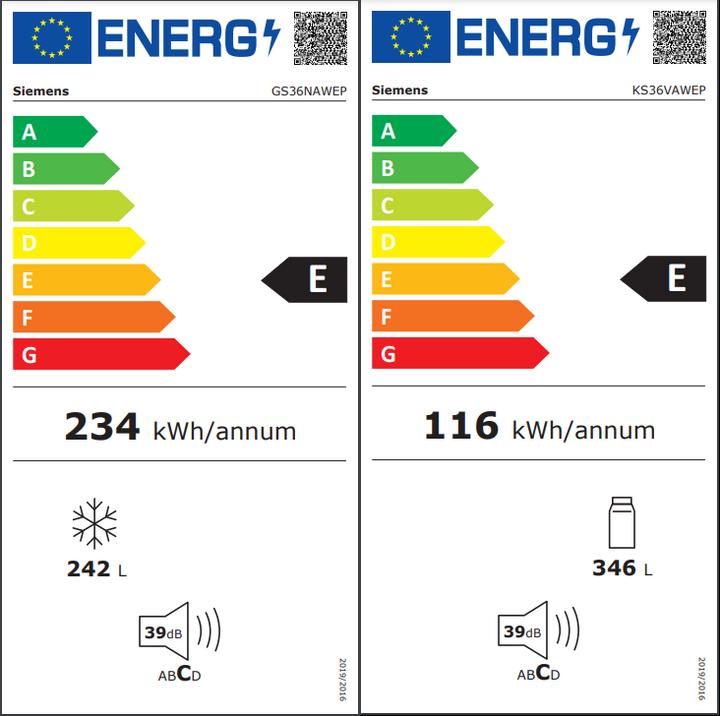 Energie-Label Siemens KA95NAWEP Side-by-Side (588 l)