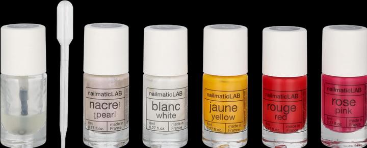 Actual product image Nailmatic Nail Polish (5 Labels, 1 Booklet With 20 Recipes, Pink - 5x Nail Polish 8ml, 10 pipettes, 5x Pre-Filled Mxing Base, Colour paint)