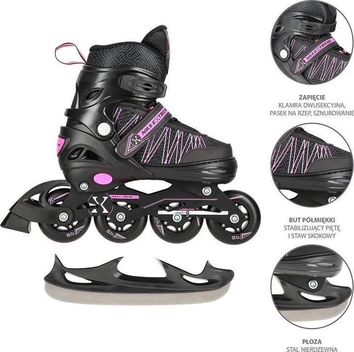 Nils Rollschuhe/Hockey-Skates NH11912 schwarz-rosa - PU80 mm/82A (L 39-42) (40)