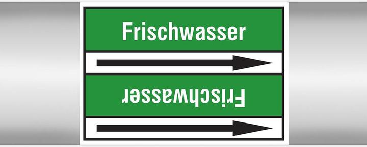 Actual product image Brady Fresh water 100X33RL-T2-P3, B-7541, standard pipe marker, white on green (black arrow)