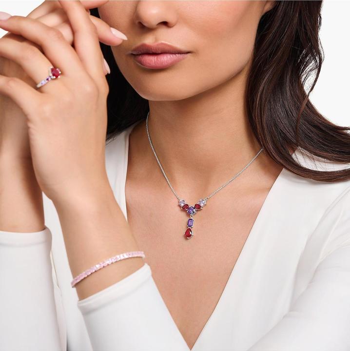 Immagine prodotto Thomas Sabo Collana a Y con sette pietre colorate in argento (Argento 925, 40 - 45 cm)