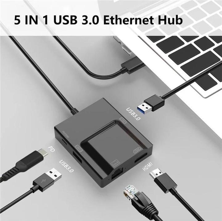 Produktbild PowerGuard 5-in-1 USB-C HDMI Gigabit Ethernet USB 3.0 100W Multiport Adapter (USB-C, 5 Ports)