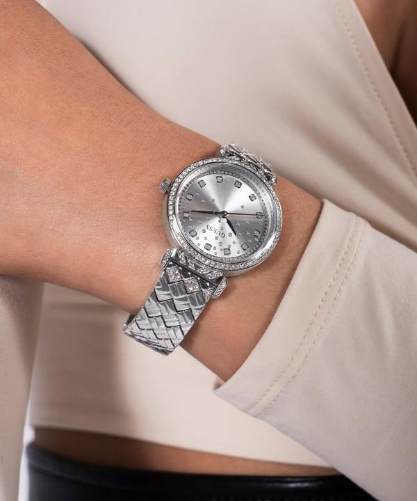 Actual product image Guess P SLV CS W/ CRYS / SUN SLV GLITZ DL / P SLV BRCT W/ CRYS Wristwatch (Watch with gemstone, 32 mm)