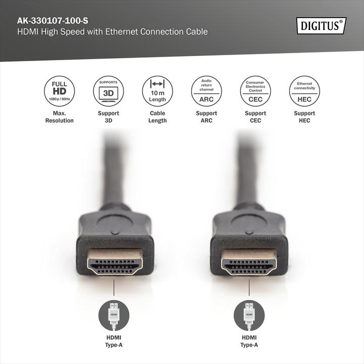 Immagine prodotto Digitus HDMI (Typ A) — HDMI (Typ A) (10 m, HDMI)