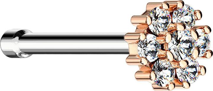 Star Piercing Nasenstecker gerade rosegold Blume mit Kristall (Messing, Chirurgenstahl 316L)