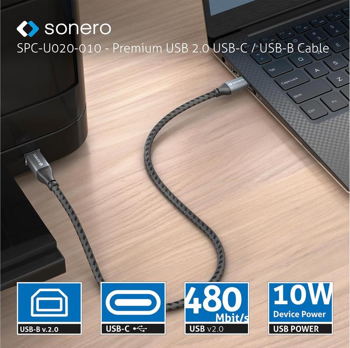 Produktbild Sonero USB C – USB B (5 m, USB 2.0, 10 W)