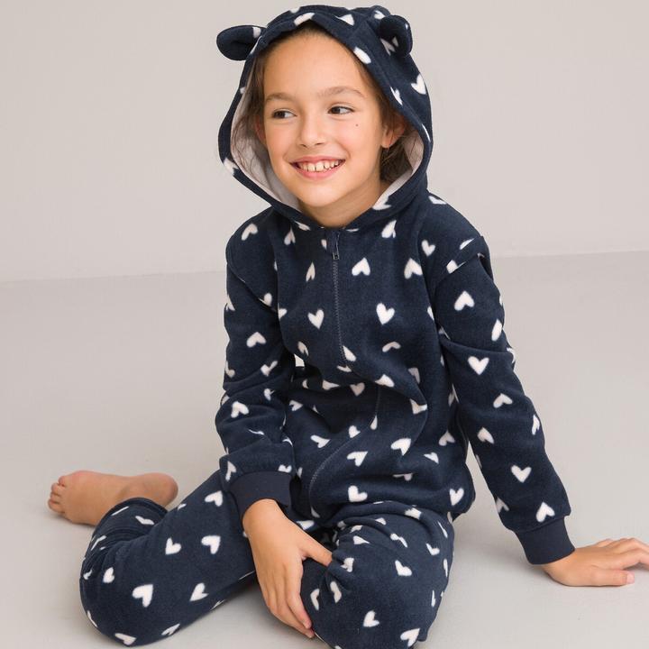 Actual product image La Redoute Collections Fleece overall with heart pattern and hood (110)