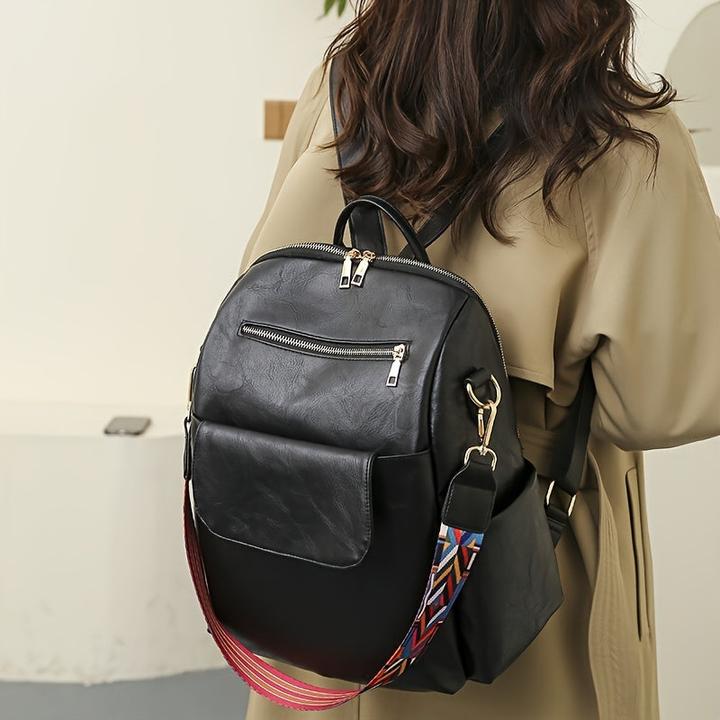 Immagine prodotto Only-Bags.Store Borsa zaino retrò a tinta unita, borsa a tracolla geometrica a tracolla larga, moda in pelle PU