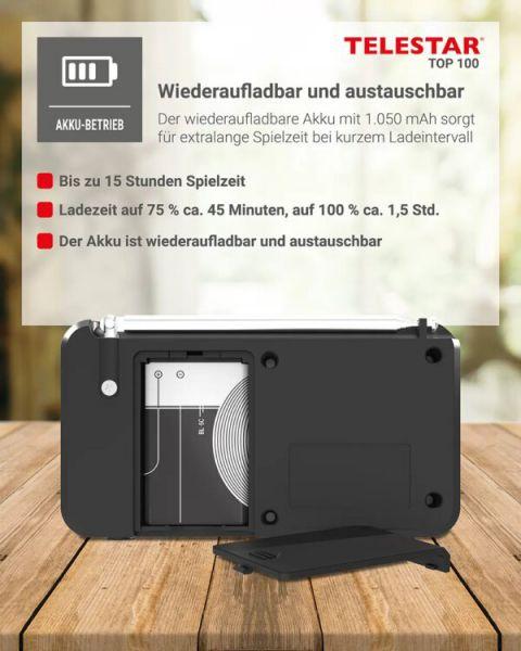 Image du produit Telestar TOP 100 sw portables Radio DAB+/UKW,Bluetooth,USB,Akku (FM, DAB+ DAB, Bluetooth, WiFi)