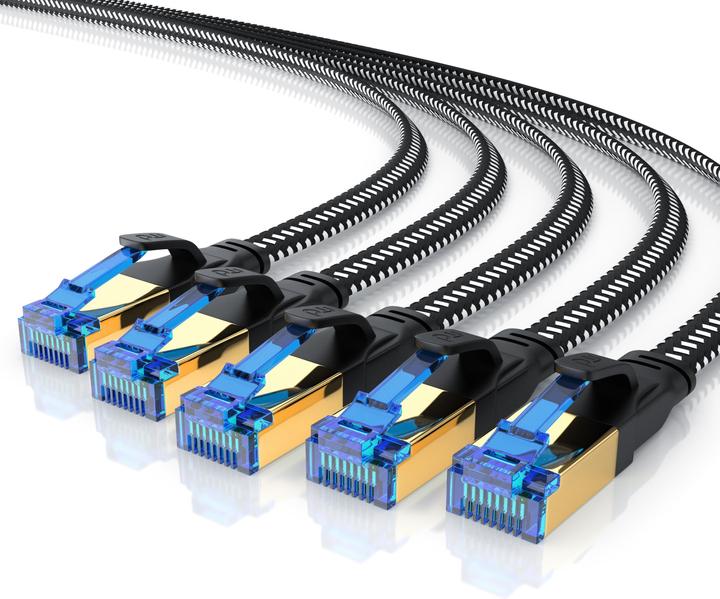 Produktbild Primewire 5x CAT 7 Netzwerkkabel Flach Baumwollmantel, LAN Patchkabel Datenkabel, Flachbandkabel Verlegekabel (PiMF, U/FTP, 0.25 m)
