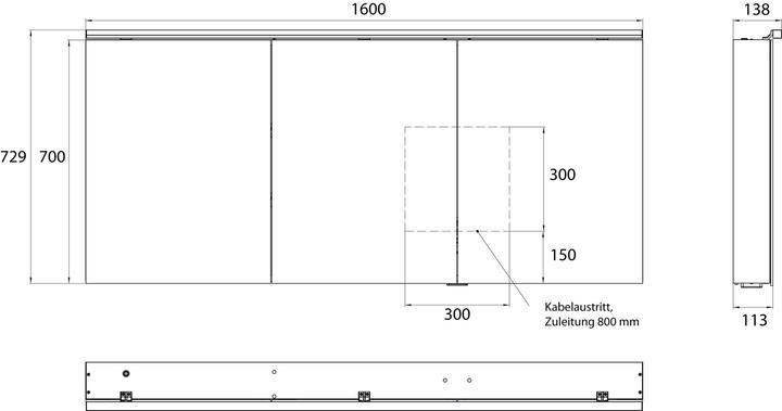 Produktbild Emco flat 2 Classic LED Lichtspiegelschrank mit Aufsatzleuchte, 3 Türen, 1600x711x113mm, 979706507