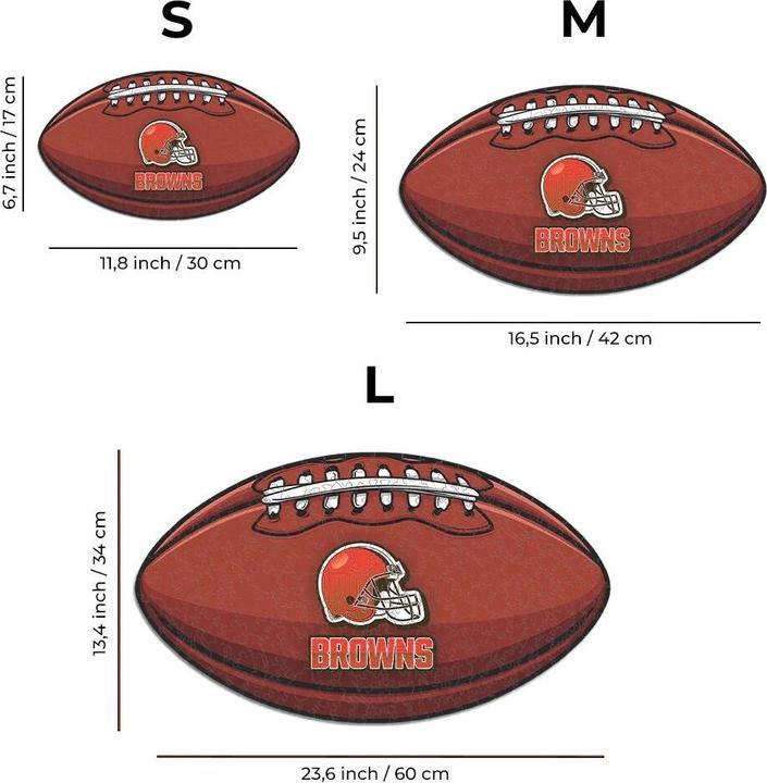 Actual product image Iconic NFL - Cleveland Browns– Football with Logo - Wooden Puzzle Size L (500 pieces) (500 pieces)