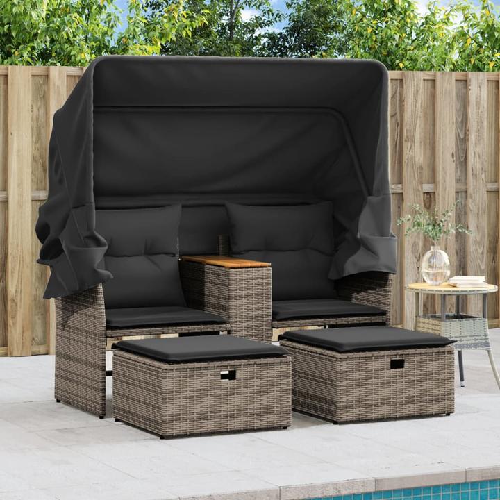 Produktbild VidaXL Gartensofa 2-Sitzer mit Dach und Hockern