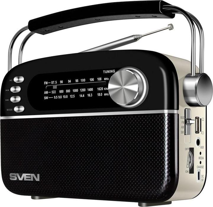Actual product image Sven Radios Speaker SRP-505, black (3W, Bluetooth, FM/AM/SW, USB, microSD, AUX, battery) (FM)